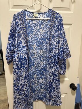 Floral Blue Open-Front Kimono - Women
